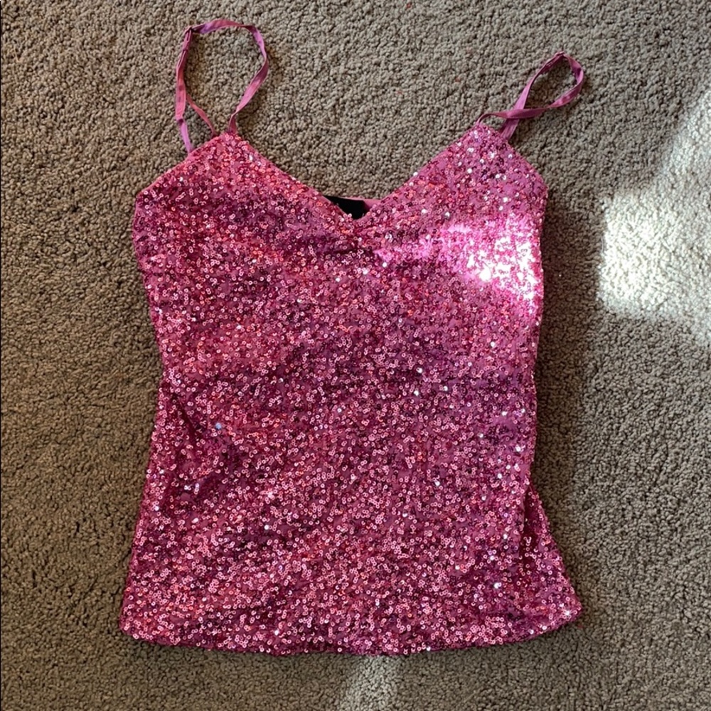 Pink Sequin Spaghetti Strap Top
